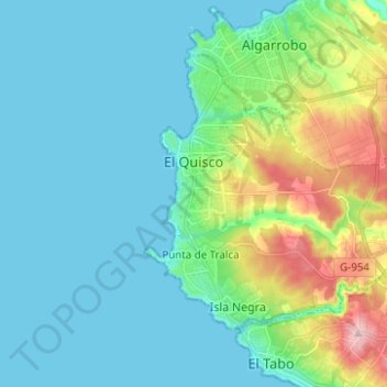 Mapa topográfico El Quisco, altitud, relieve